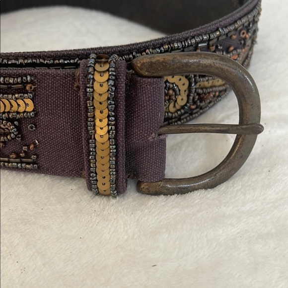 Fossil Purple and Gold Belt with Decorative Stitching - Picture 1 of 4
